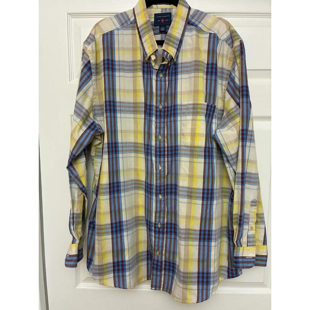 Saddlebred Big Tall 2XLT Plaid Button Front Shirt Long Sleeve Casual